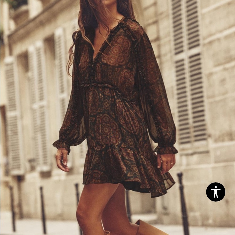 Zara RUFFLED PRINT DRESS
MULTICOLORED - V-neck long sleeve